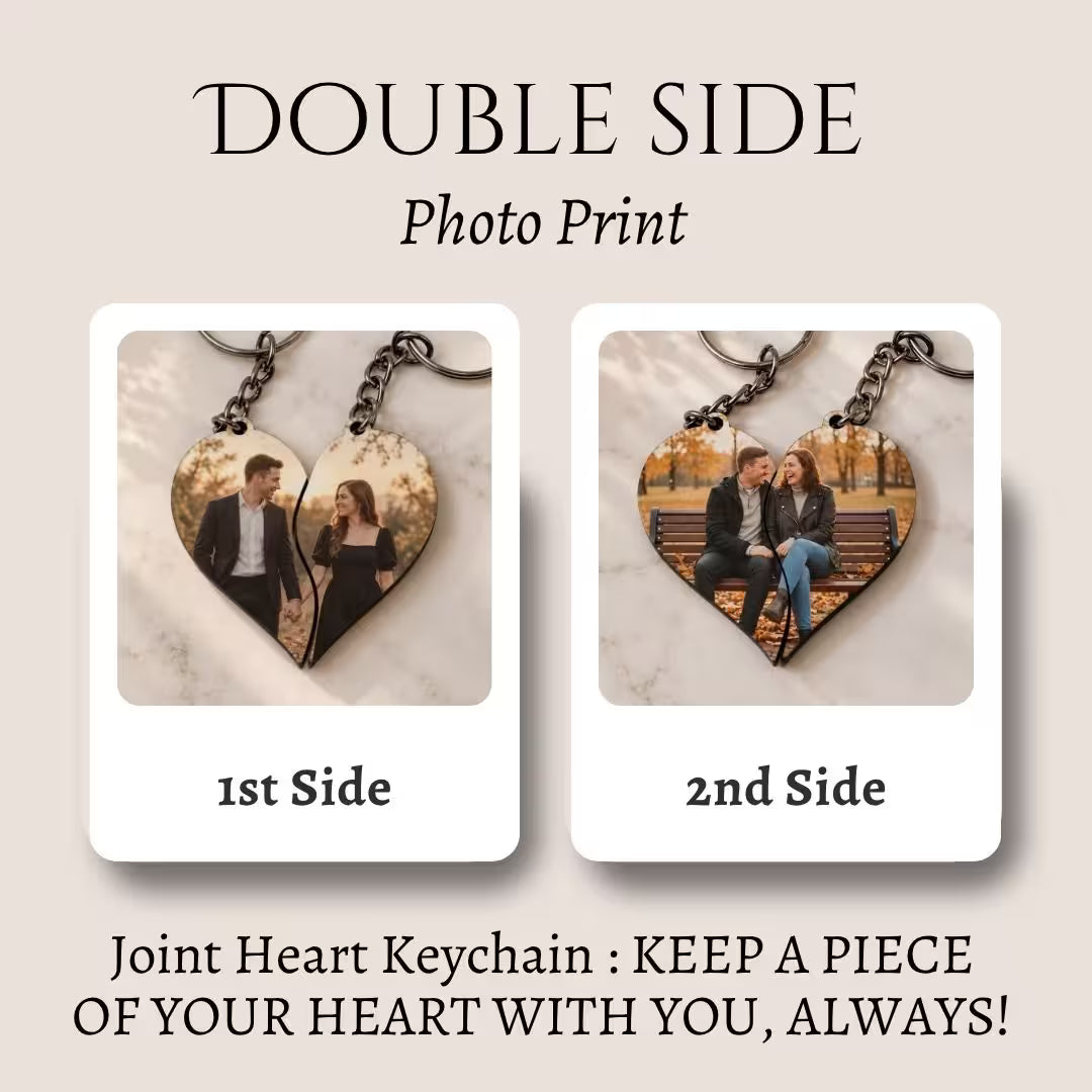 Joint Heart Mdf Double Side Photo Keychain