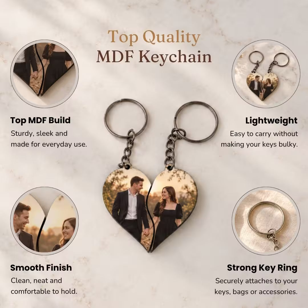Joint Heart Mdf Double Side Photo Keychain