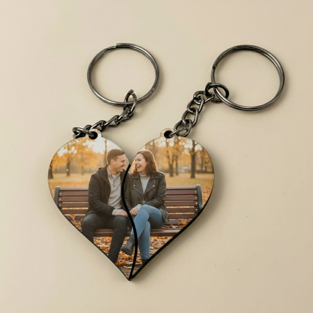 Joint Heart Mdf Double Side Photo Keychain