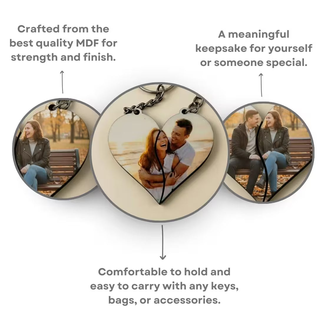 Joint Heart Mdf Double Side Photo Keychain