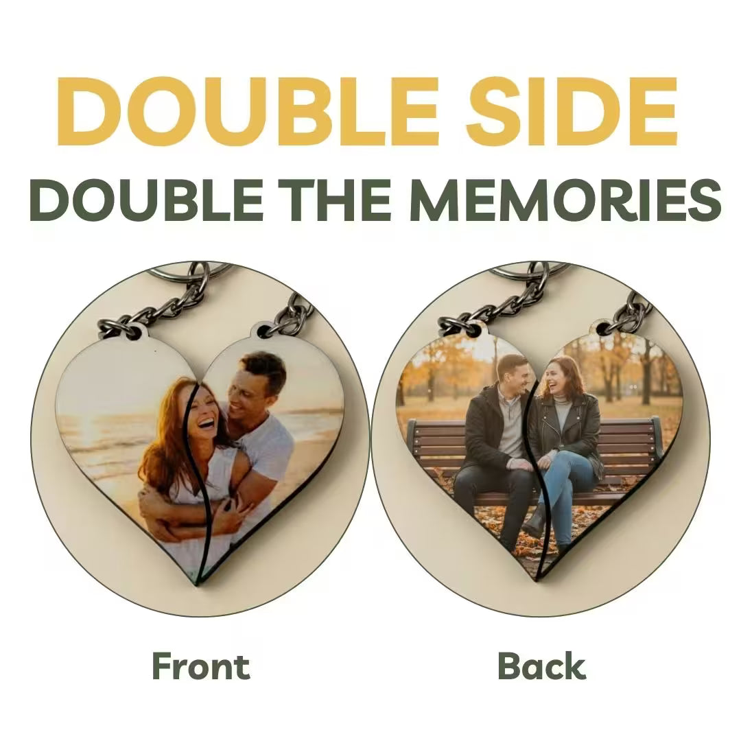 Joint Heart Mdf Double Side Photo Keychain