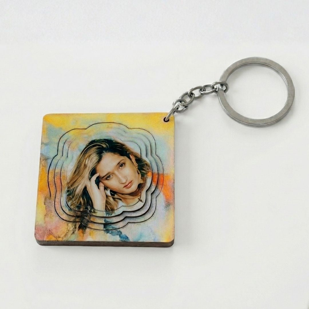 Square Customized 3d Photo Keychain
