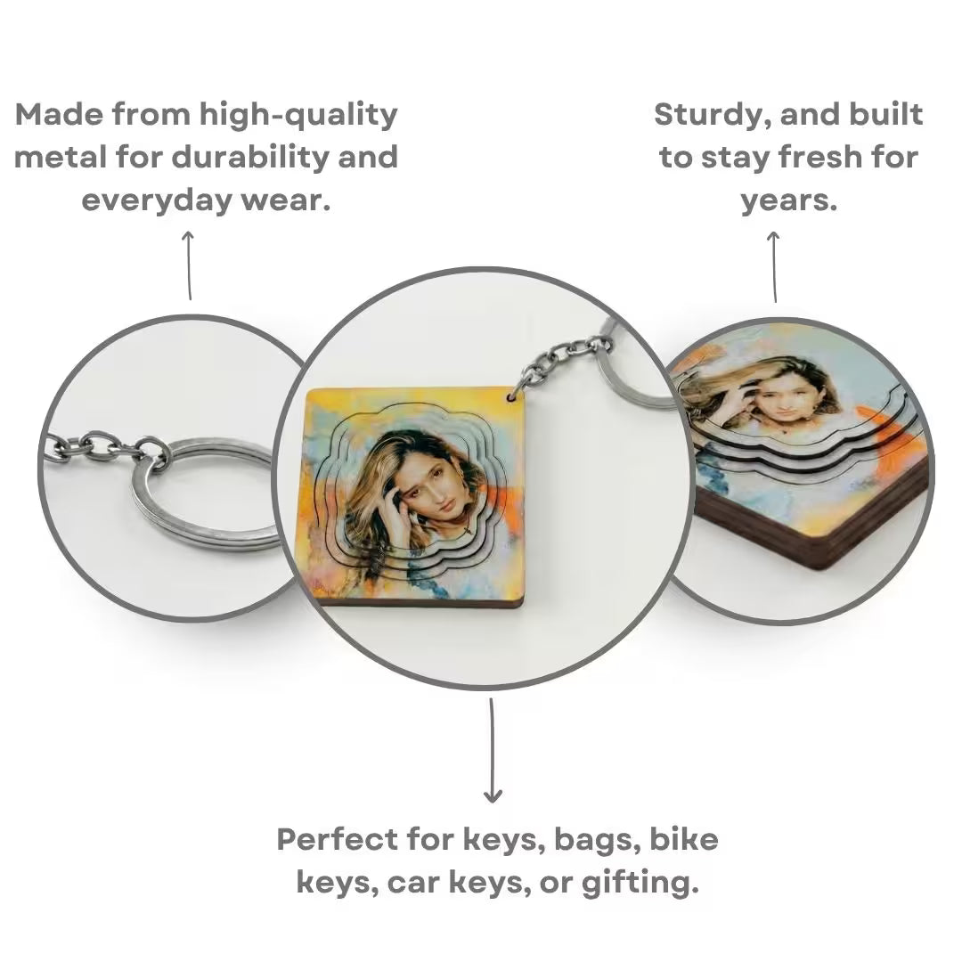Square Customized 3d Photo Keychain