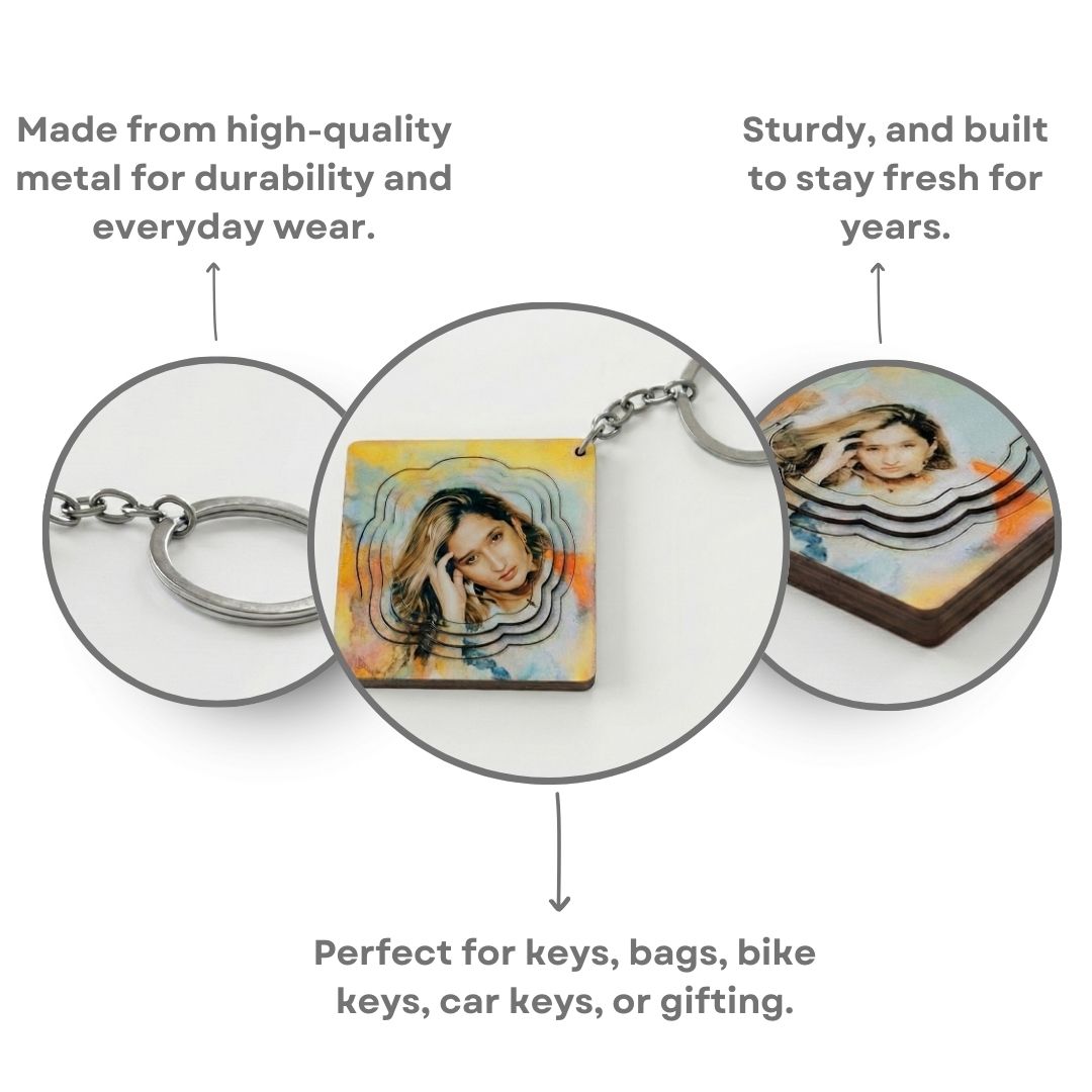 Square Customized 3d Photo Keychain