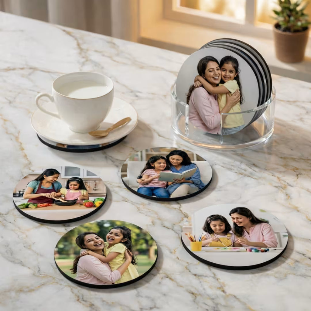 Mom & Daughter MDF Circle Photo Tea Coaster