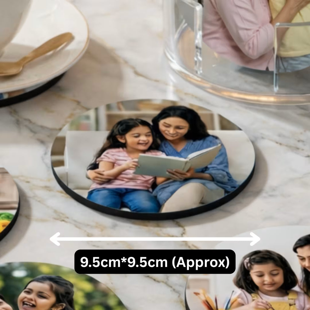 Mom & Daughter MDF Circle Photo Tea Coaster