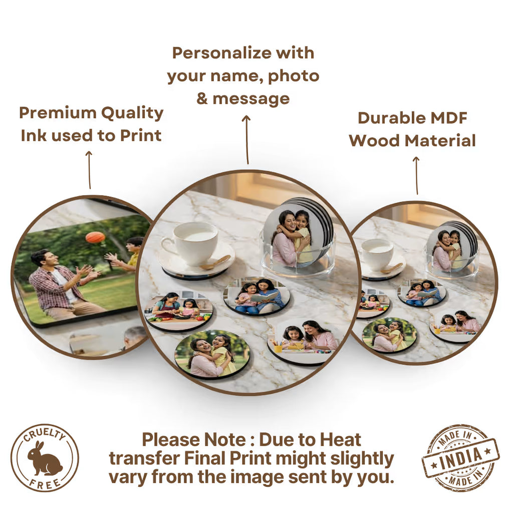 Mom & Daughter MDF Circle Photo Tea Coaster