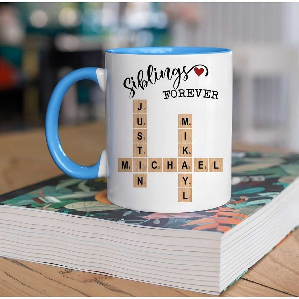 Siblings Crosswords Personalized Mugs Blue