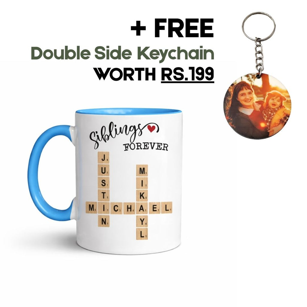 Siblings Crosswords Personalized Mugs Blue
