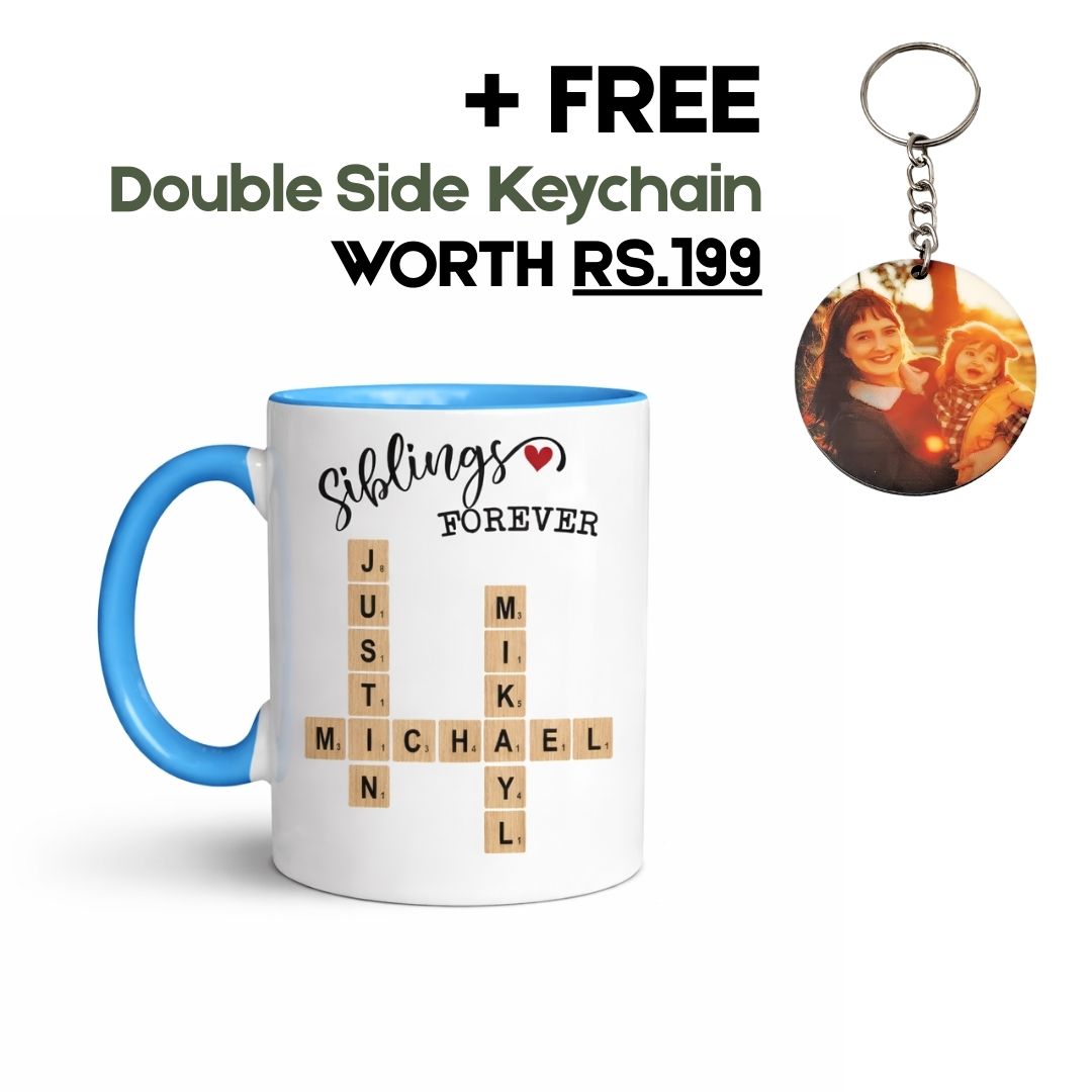 Siblings Crosswords Personalized Mugs Blue