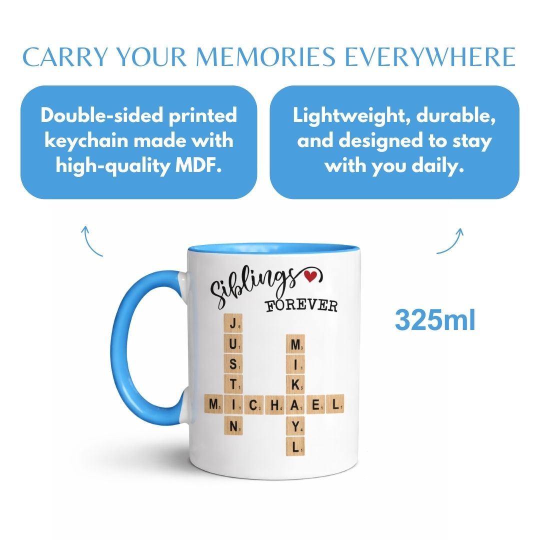 Siblings Crosswords Personalized Mugs Blue