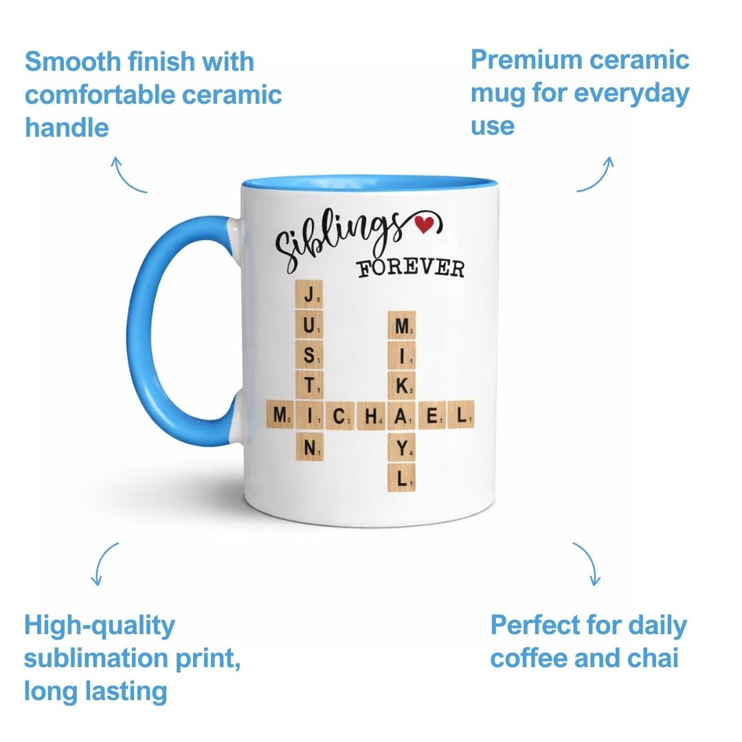 Siblings Crosswords Personalized Mugs Blue