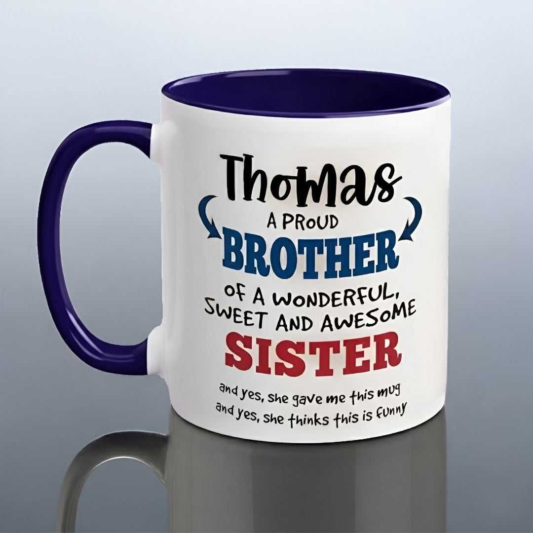 Brother Sister Personalized Mug Dark Blue