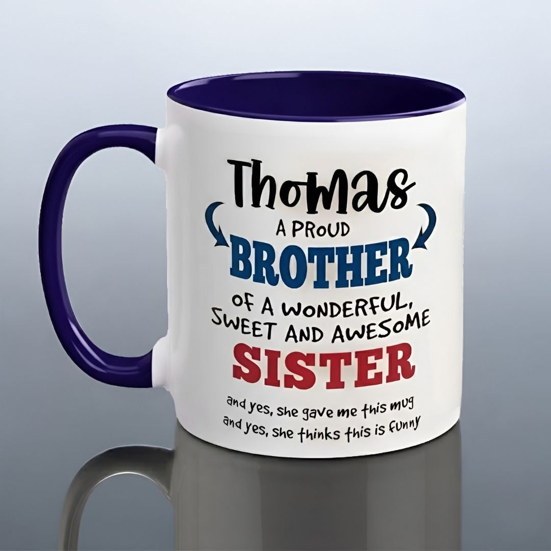Brother Sister Personalized Mug Dark Blue