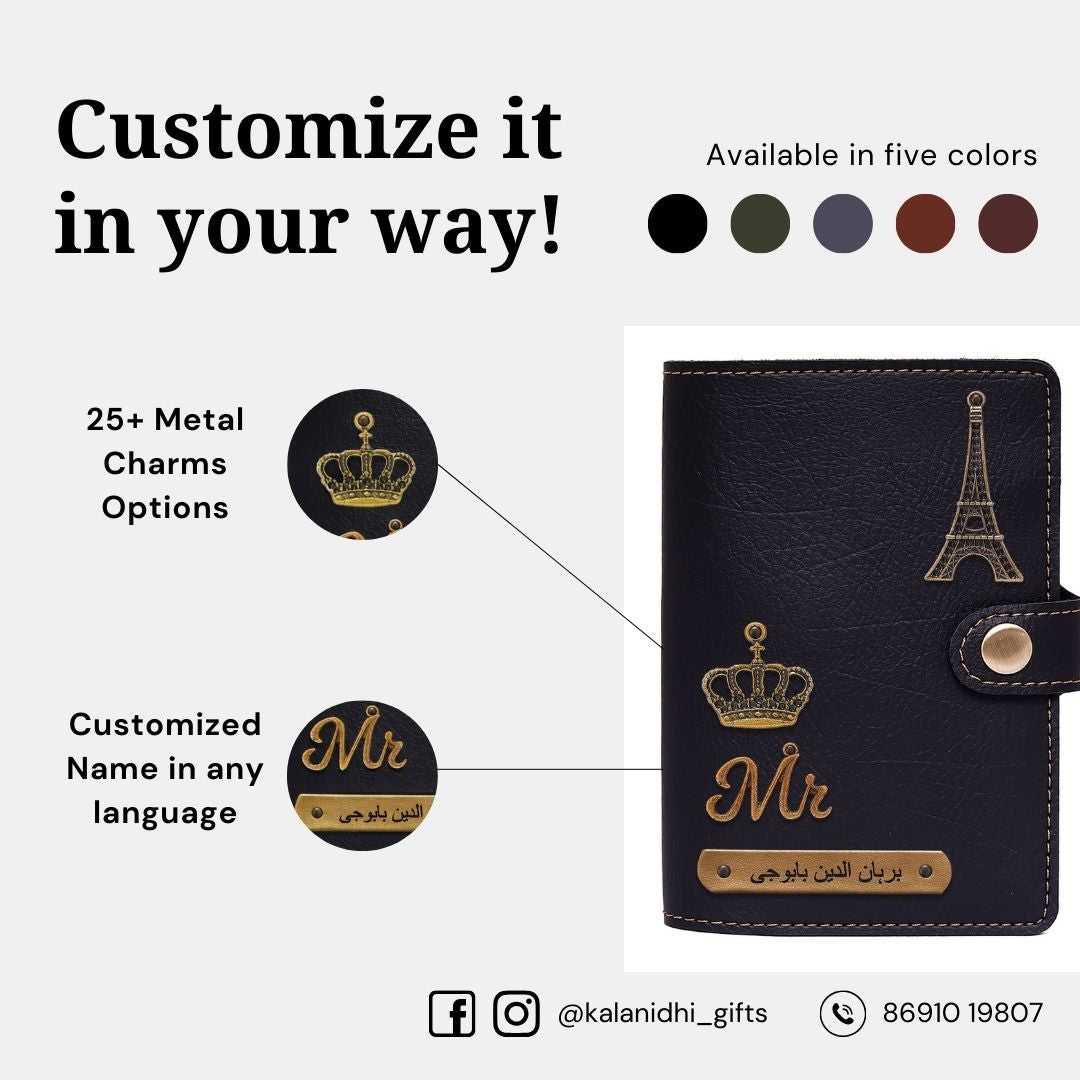Personalized Button Passport Cover - Black
