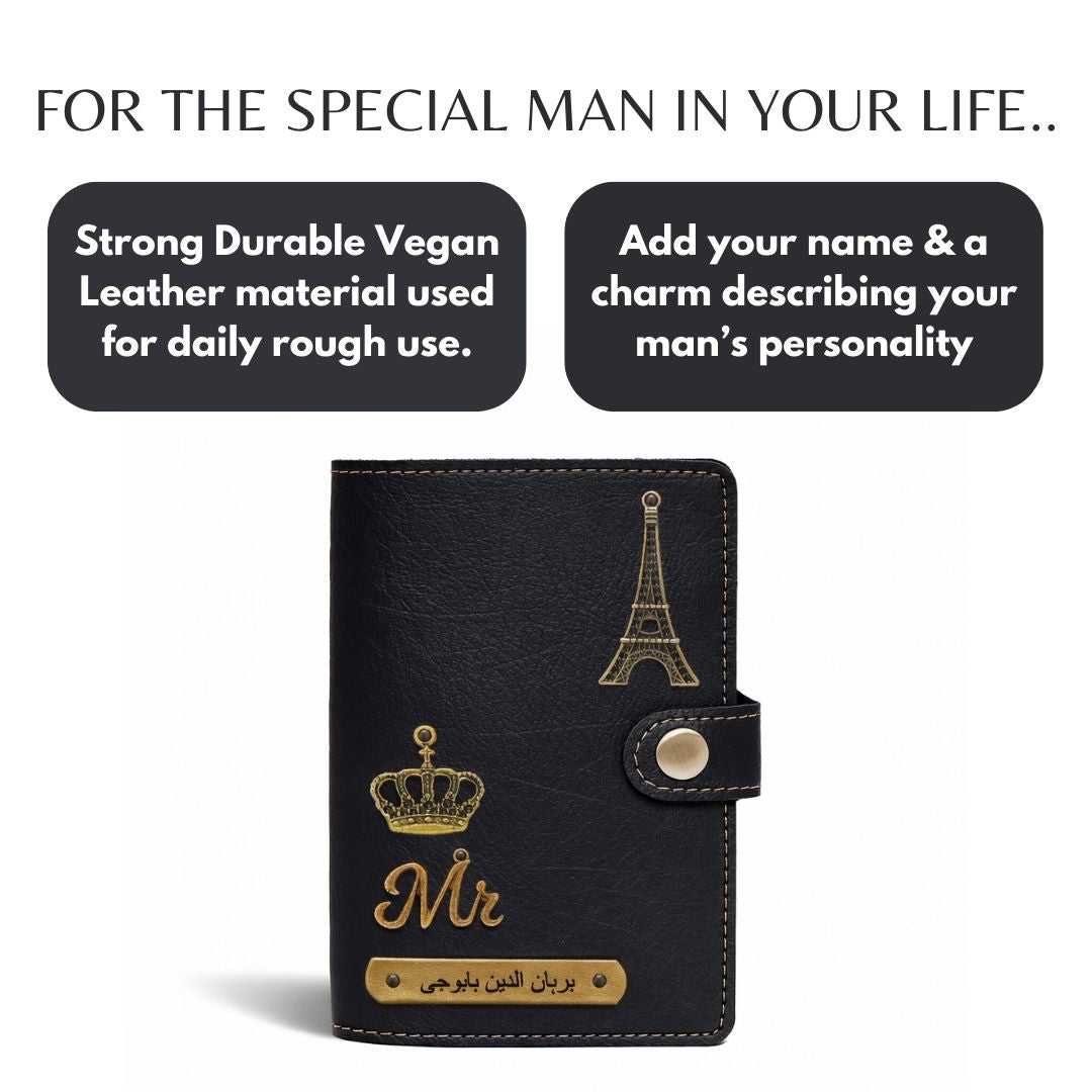 Personalized Button Passport Cover - Black