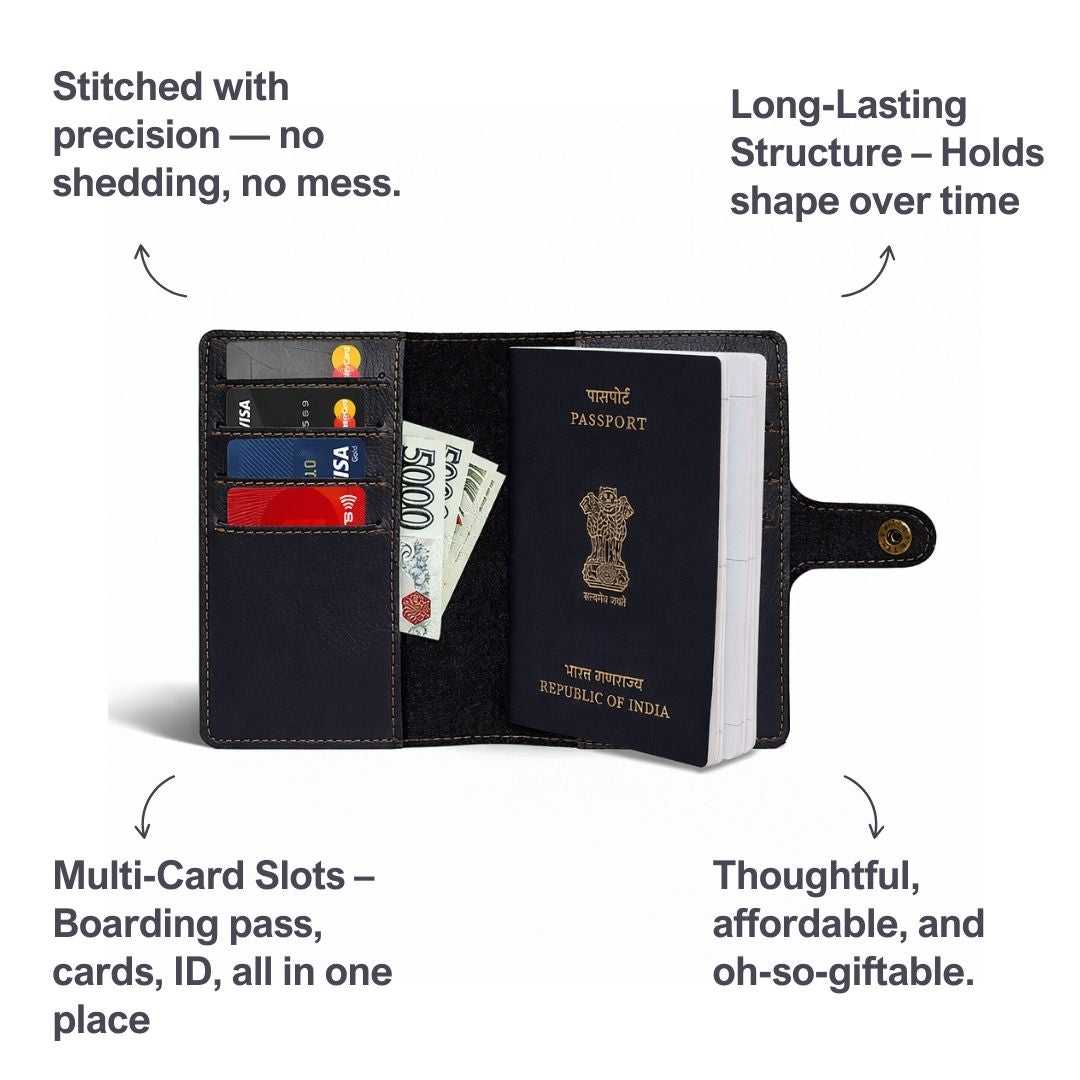 Personalized Button Passport Cover - Black