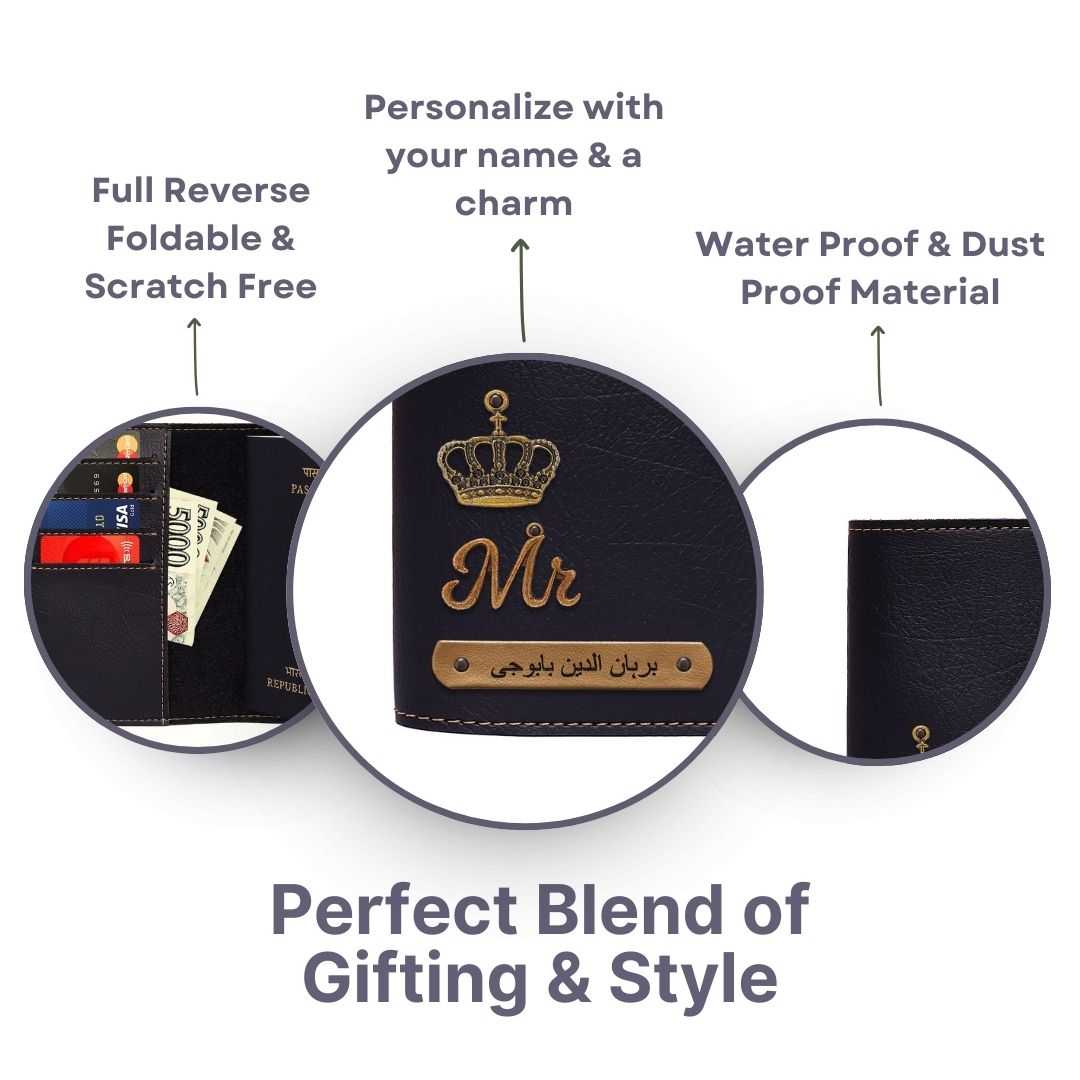 Personalized Button Passport Cover - Black