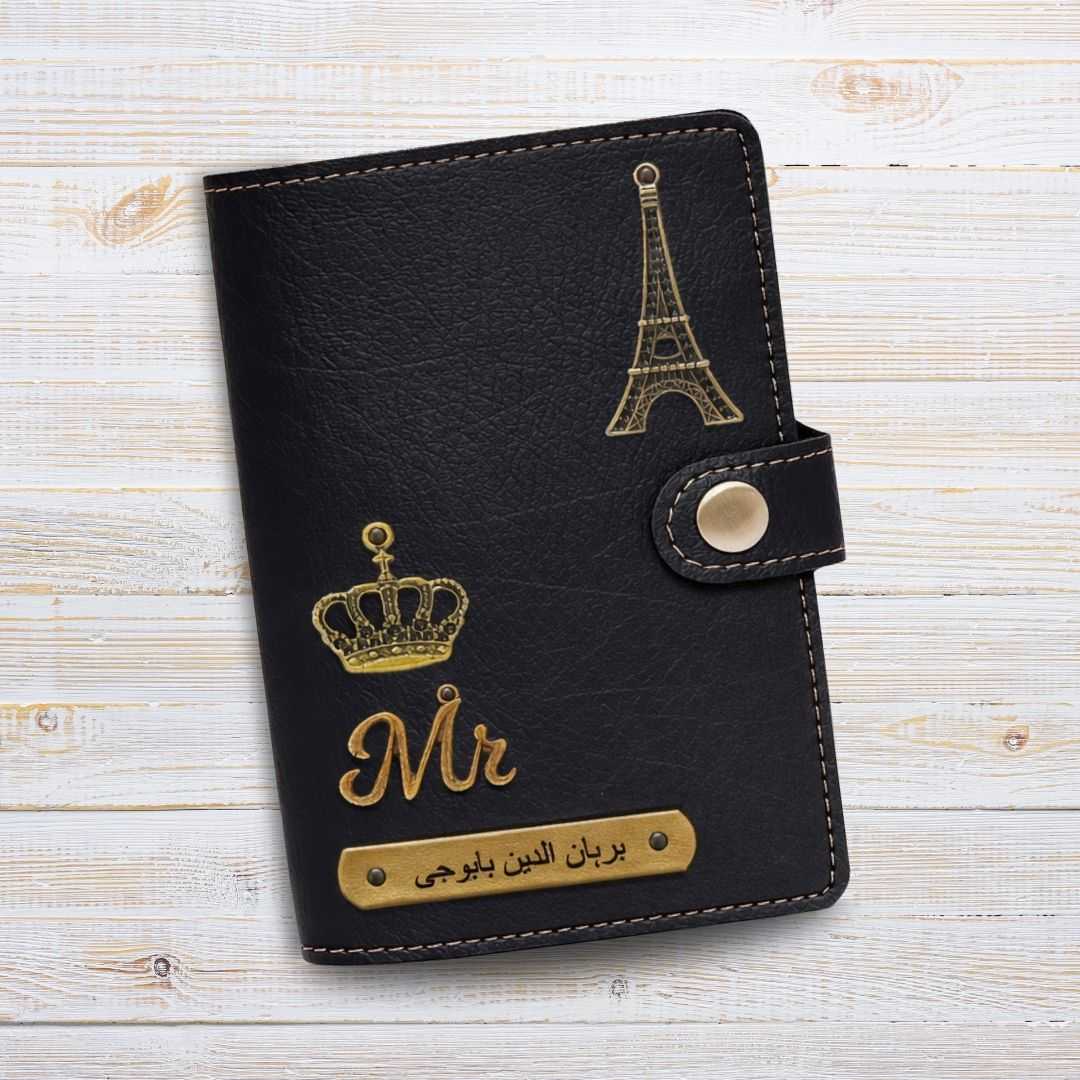 Personalized Button Passport Cover - Black