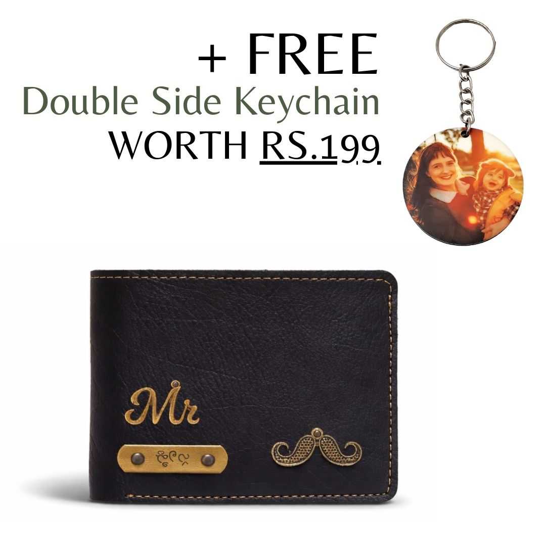 Personalized Chain Wallet with Name & Charm - Black