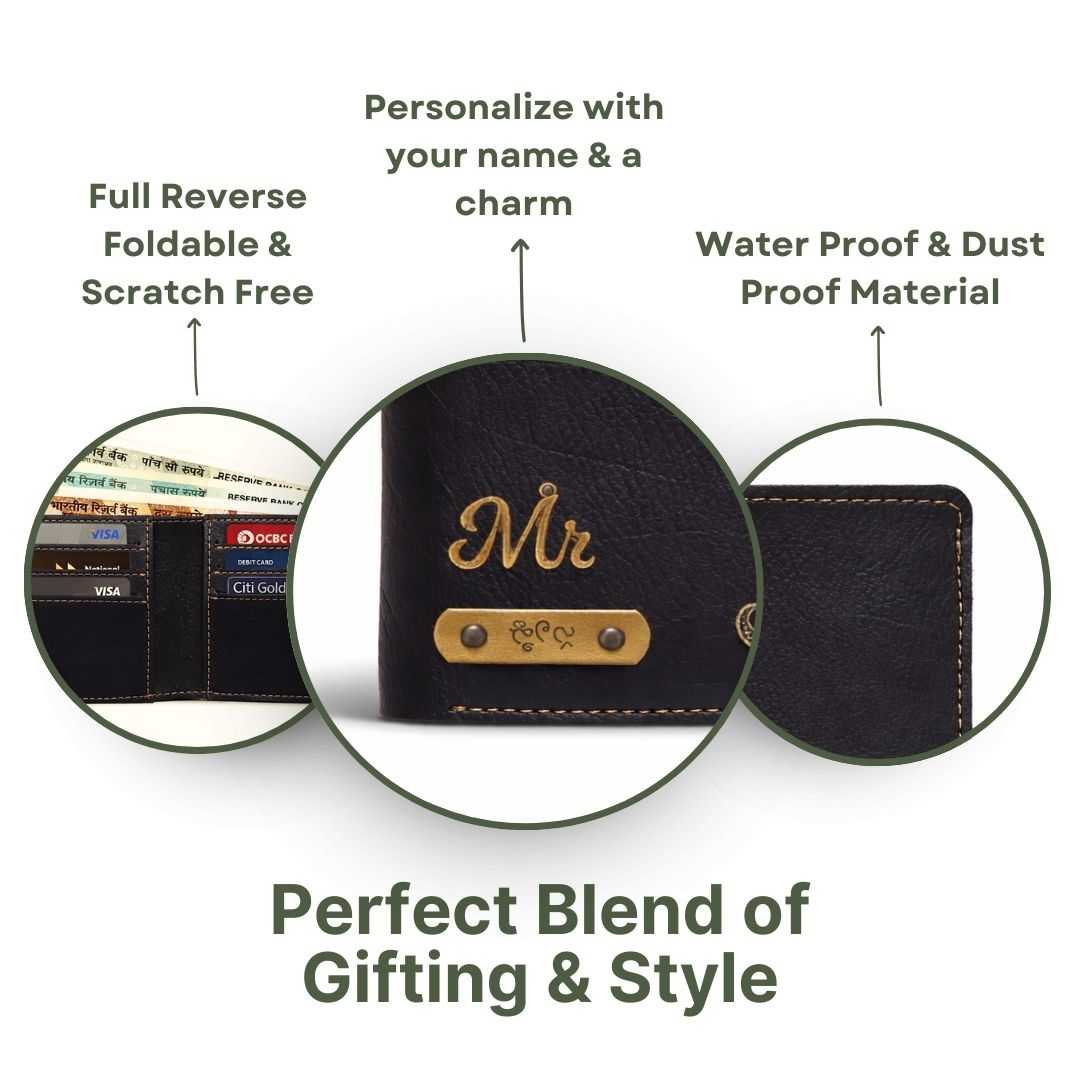 Personalized Chain Wallet with Name & Charm - Black