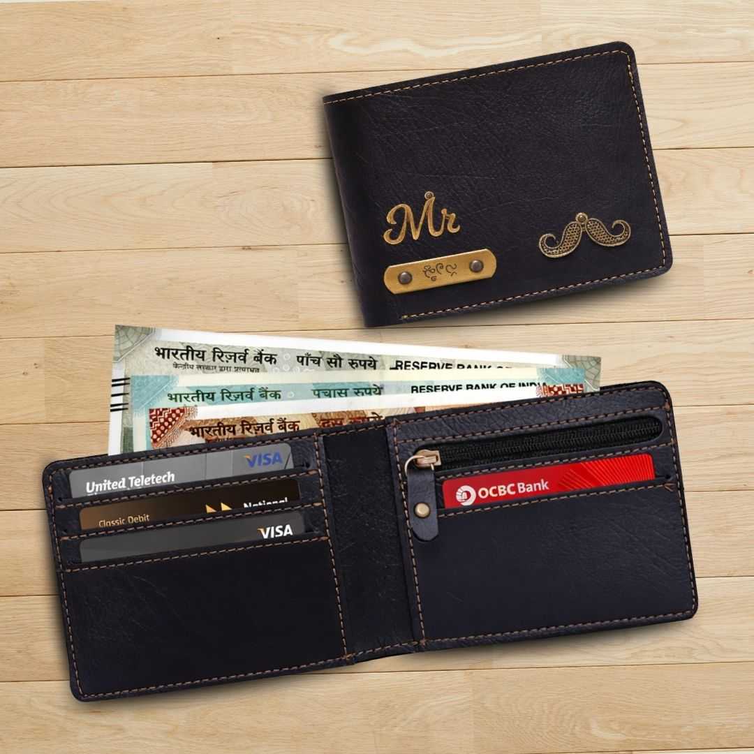 Personalized Chain Wallet with Name & Charm - Black