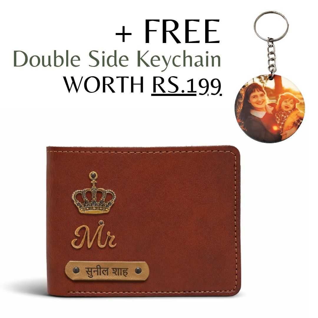 Personalized Chain Wallet with Name & Charm - Brown