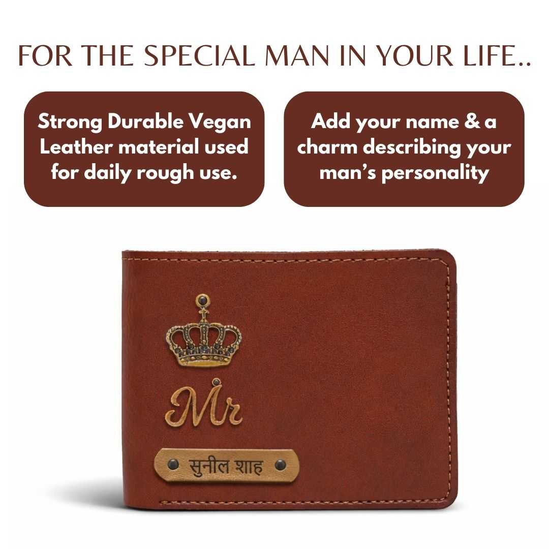 Personalized Chain Wallet with Name & Charm - Brown