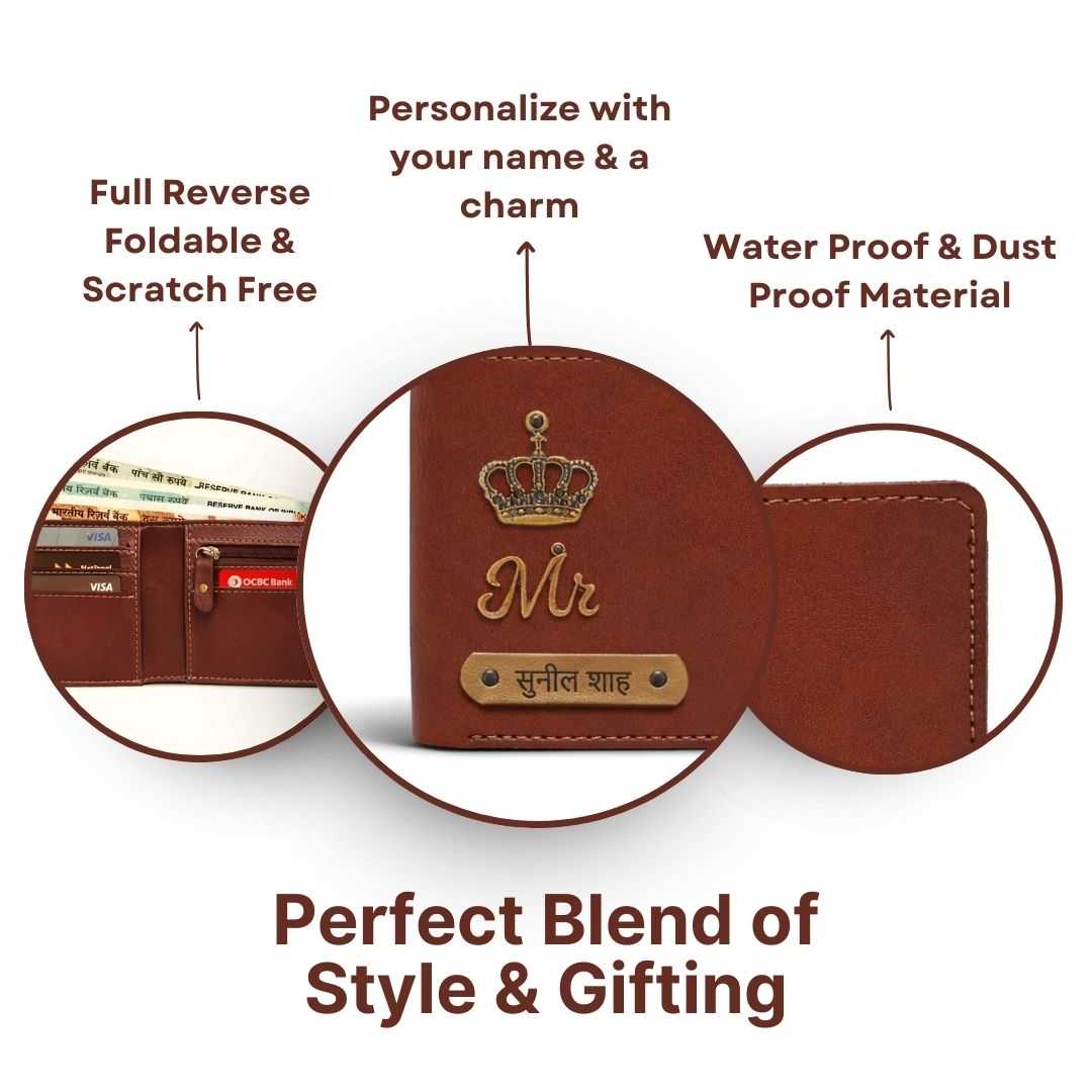 Personalized Chain Wallet with Name & Charm - Brown