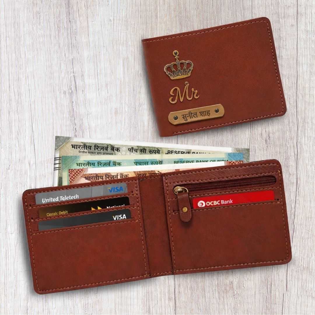 Personalized Chain Wallet with Name & Charm - Brown