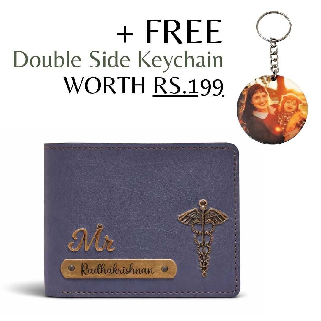 Personalized Chain Wallet with Name & Charm - Grey