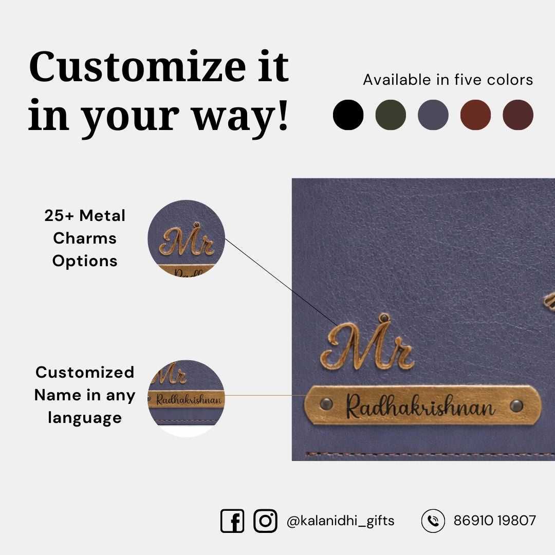 Personalized Chain Wallet with Name & Charm - Grey