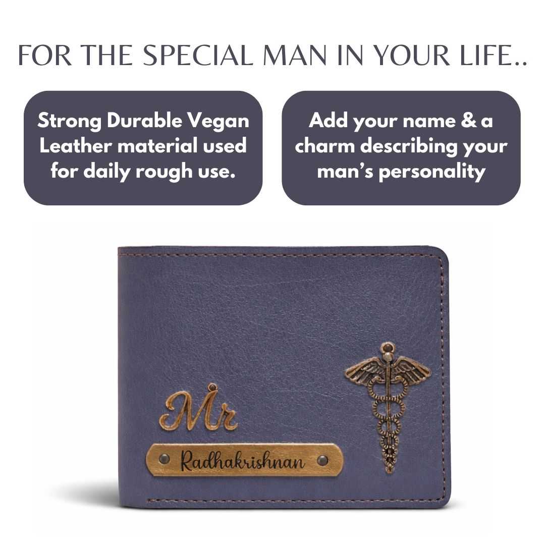 Personalized Chain Wallet with Name & Charm - Grey