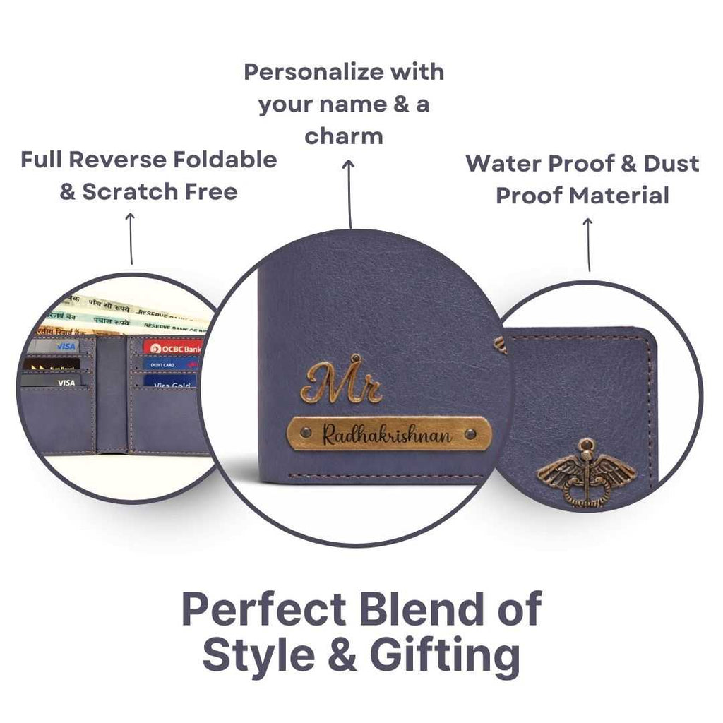 Personalized Chain Wallet with Name & Charm - Grey