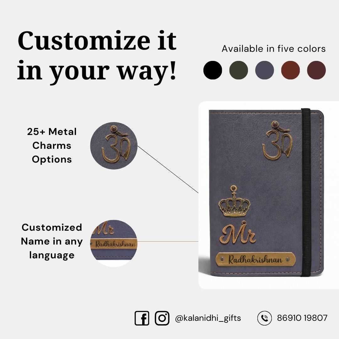 Personalized Elastic Closure Passport Cover - Grey