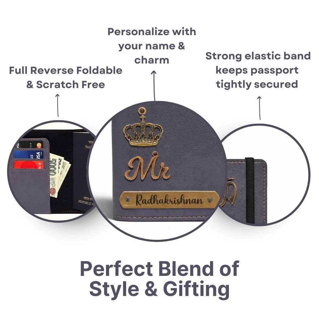 Personalized Elastic Closure Passport Cover - Grey