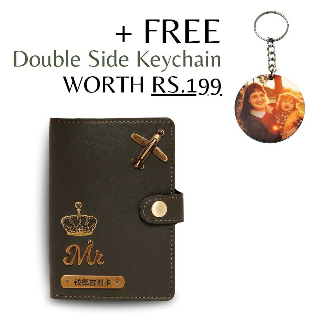 Personalized Button Passport Cover - Dark Olive Green