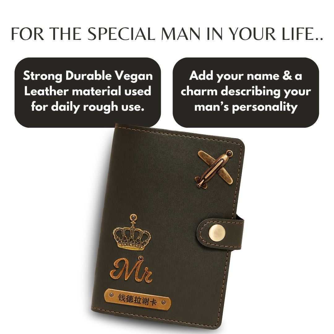 Personalized Button Passport Cover - Dark Olive Green