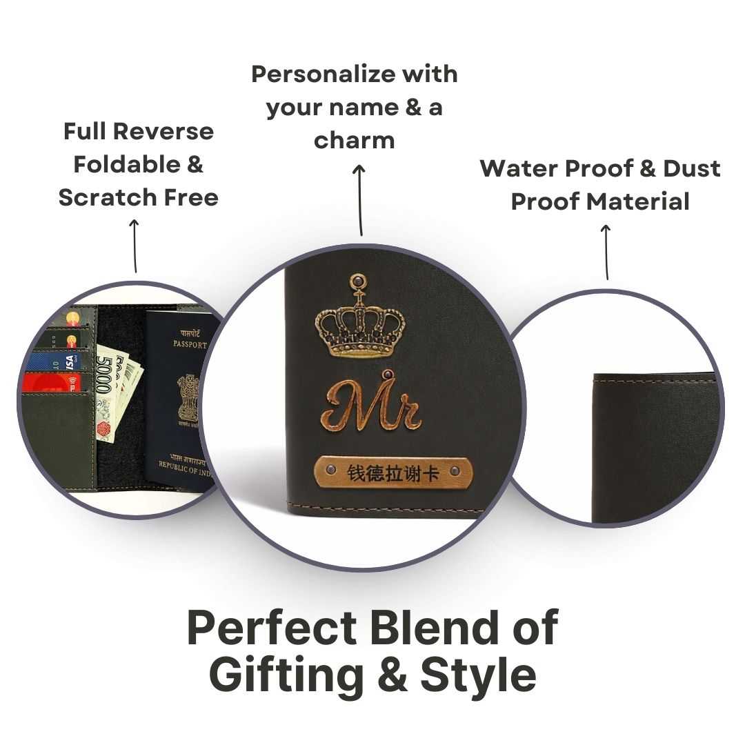 Personalized Button Passport Cover - Dark Olive Green