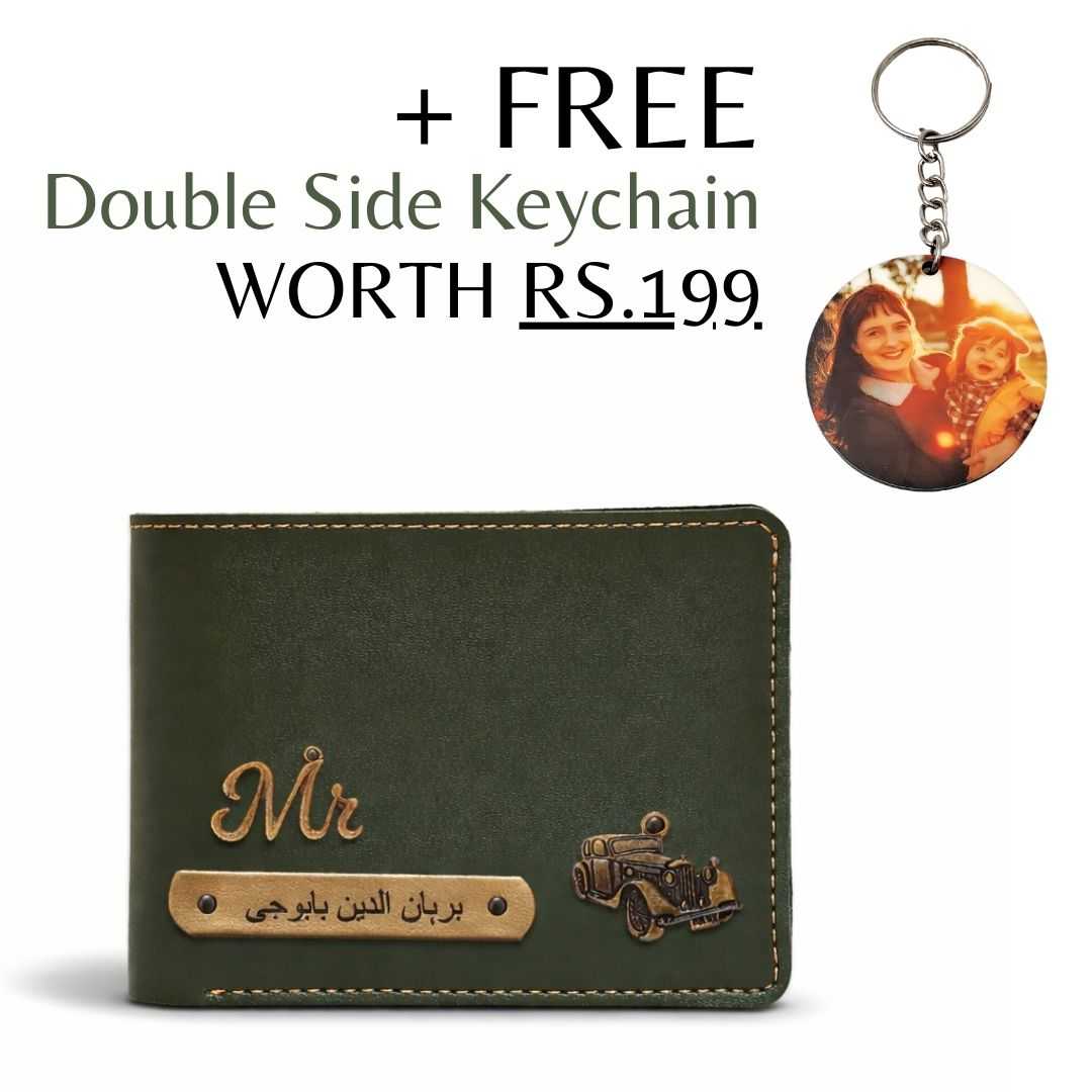 Personalized Chain Wallet with Name & Charm - Dark Olive Green