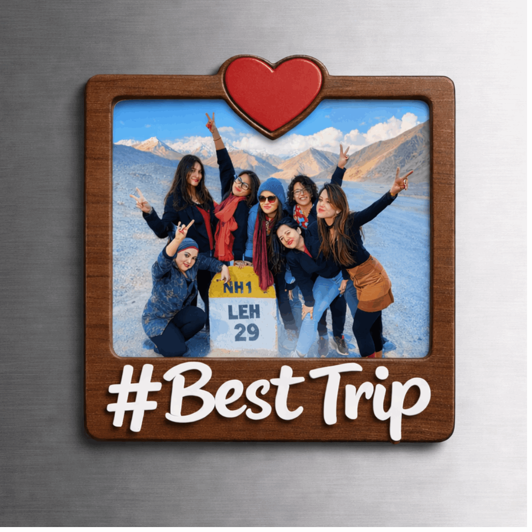 Wooden Best Trip Personalized Photo Fridge Magnet