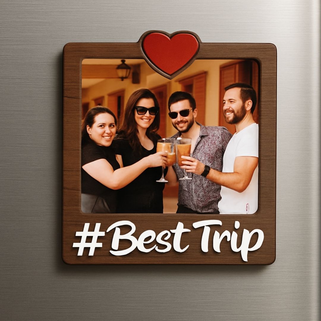 Wooden Best Trip Personalized Photo Fridge Magnet