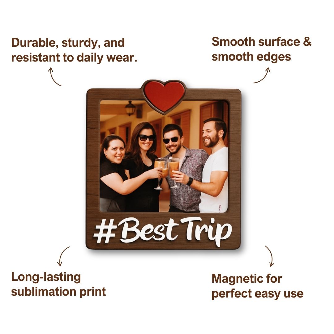 Wooden Best Trip Personalized Photo Fridge Magnet