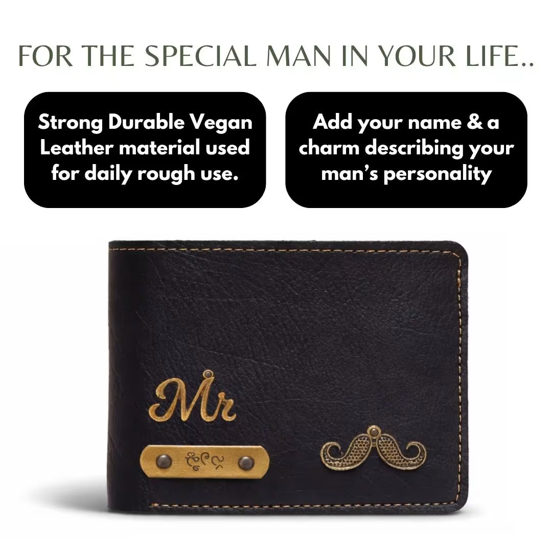Personalized Chain Wallet with Name & Charm - Black