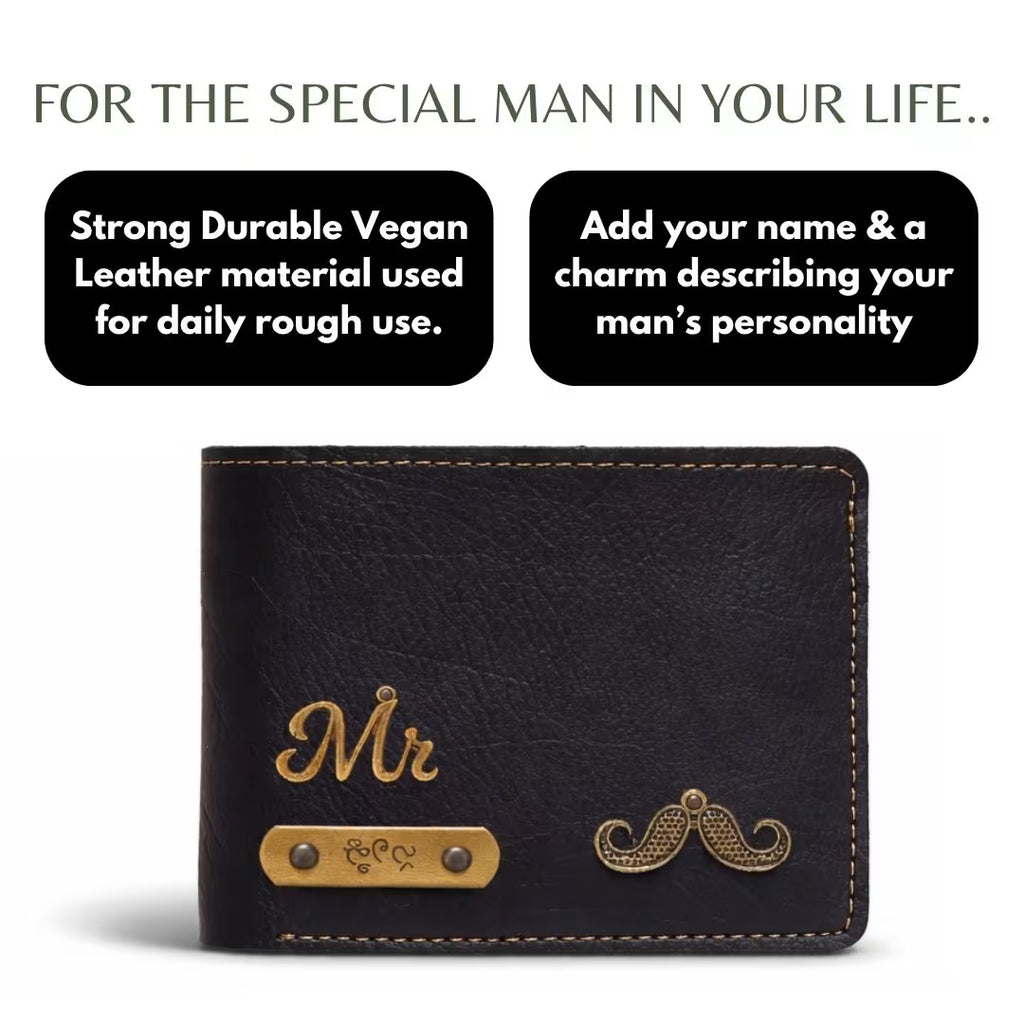 Personalized Chain Wallet with Name & Charm - Black