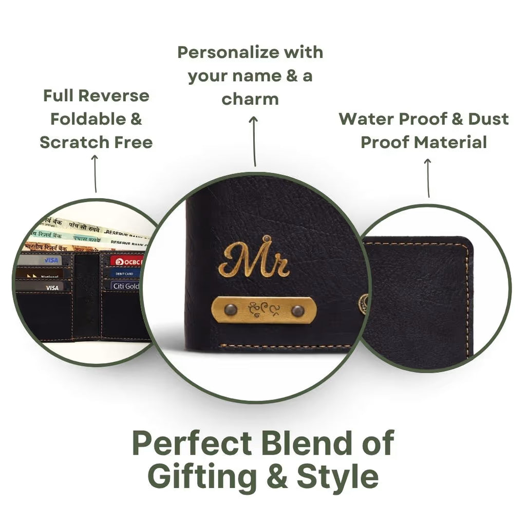Personalized Chain Wallet with Name & Charm - Black