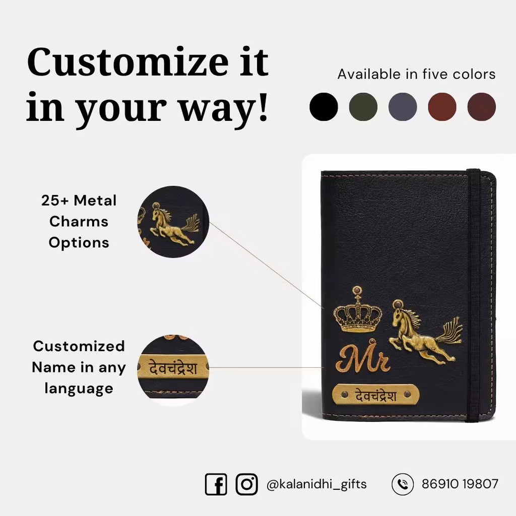 Personalized Elastic Closure Passport Cover - Black