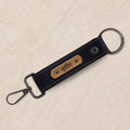 Black Vegan Leather Keychain with name (Black Hook)
