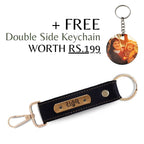 Black Vegan Leather Keychain with name