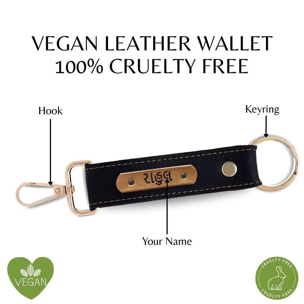 Black Vegan Leather Keychain with name